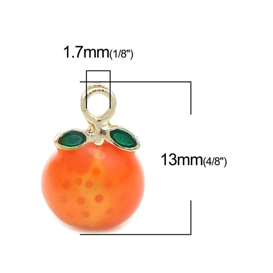 Picture of Zinc Based Alloy Charms Orange Fruit Gold Plated Orange Enamel 13mm x 9mm, 5 PCs