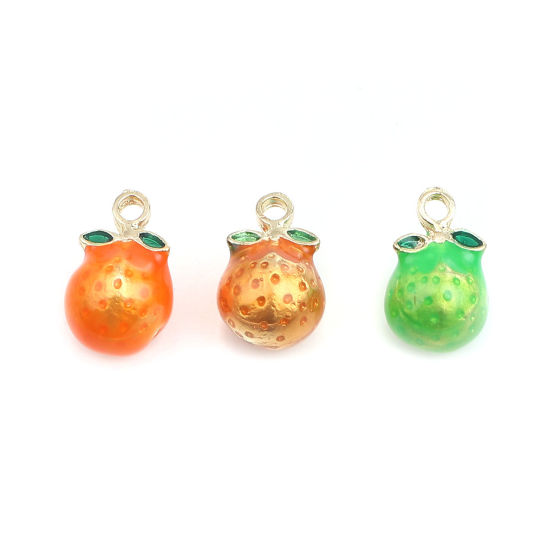 Picture of Zinc Based Alloy Charms Orange Fruit Gold Plated Orange Enamel 13mm x 9mm, 5 PCs