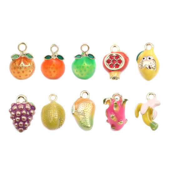 Picture of Zinc Based Alloy Charms Orange Fruit Gold Plated Orange Enamel 13mm x 9mm, 5 PCs