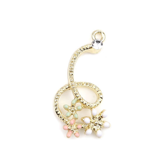 Immagine di Lega di Zinco Charms Irregolare Oro Placcato Multicolore Fiore Smalto 27mm x 14mm , 5 Pz