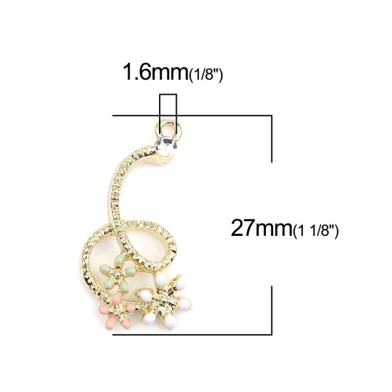 Immagine di Lega di Zinco Charms Irregolare Oro Placcato Multicolore Fiore Smalto 27mm x 14mm , 5 Pz