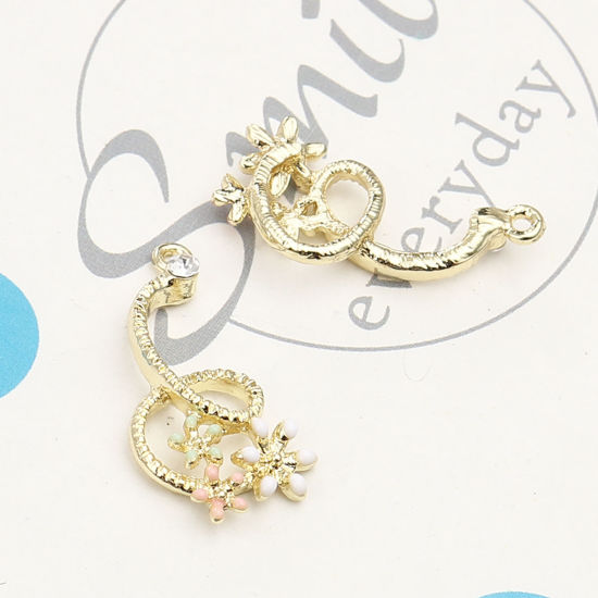 Immagine di Lega di Zinco Charms Irregolare Oro Placcato Multicolore Fiore Smalto 27mm x 14mm , 5 Pz
