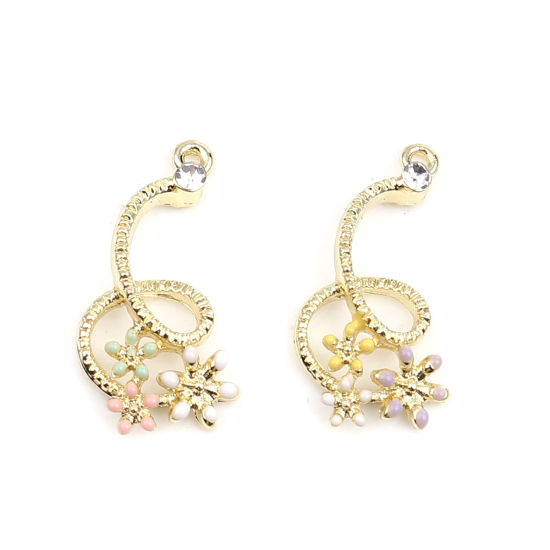 Immagine di Lega di Zinco Charms Irregolare Oro Placcato Multicolore Fiore Smalto 27mm x 14mm , 5 Pz