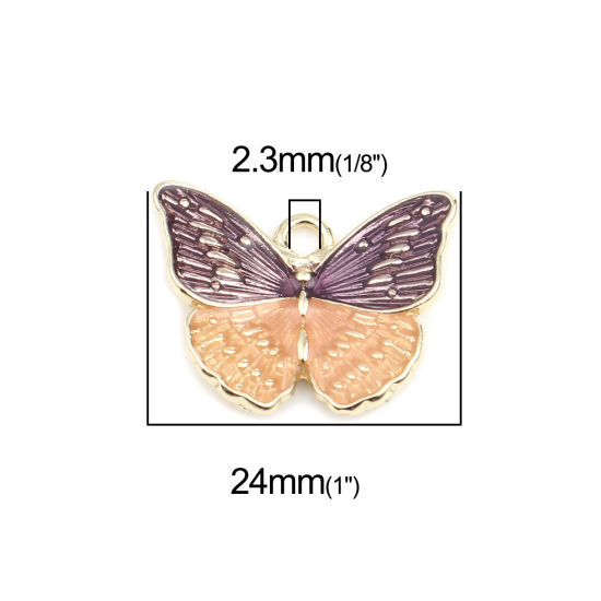 Immagine di Lega di Zinco Insetto Charms Farfalla Oro Placcato Viola & Arancione Smalto 24mm x 19mm , 5 Pz