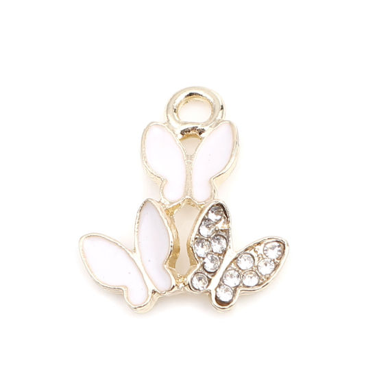 Immagine di Lega di Zinco Insetto Charms Farfalla Oro Placcato Bianco Trasparente Strass 18mm x 16mm , 5 Pz