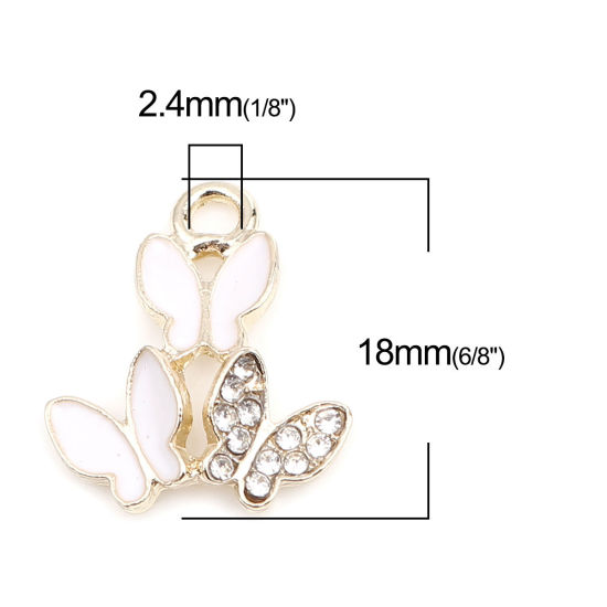 Immagine di Lega di Zinco Insetto Charms Farfalla Oro Placcato Bianco Trasparente Strass 18mm x 16mm , 5 Pz