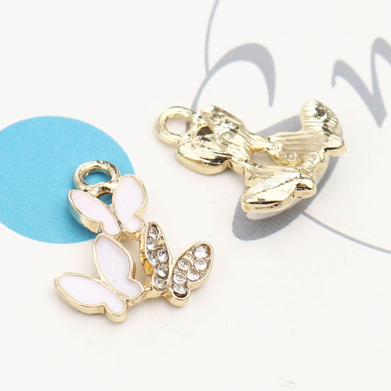 Immagine di Lega di Zinco Insetto Charms Farfalla Oro Placcato Bianco Trasparente Strass 18mm x 16mm , 5 Pz