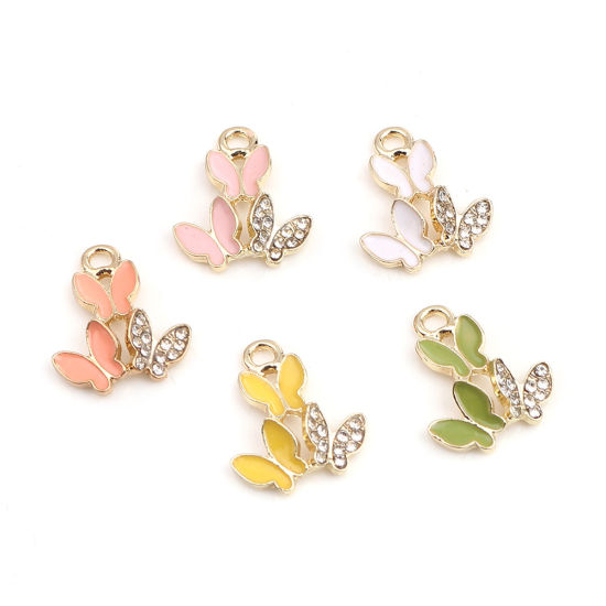 Immagine di Lega di Zinco Insetto Charms Farfalla Oro Placcato Bianco Trasparente Strass 18mm x 16mm , 5 Pz
