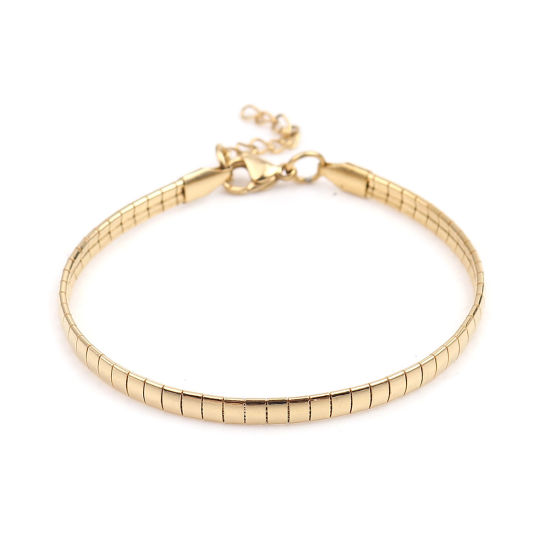 Picture of 304 Stainless Steel Snake Chain Bracelets Rectangle Gold Plated 18.5cm(7 2/8") long, 1 Piece
