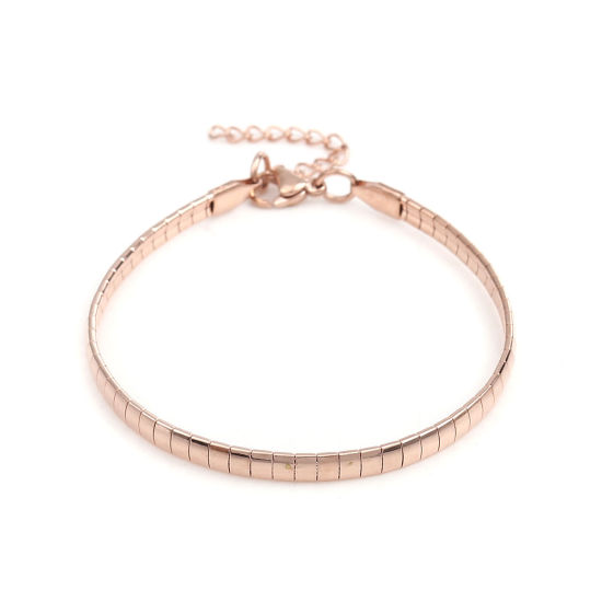 Picture of 1 Piece Vacuum Plating 304 Stainless Steel Snake Chain Bracelets Rose Gold Rectangle 18.5cm(7 2/8") long