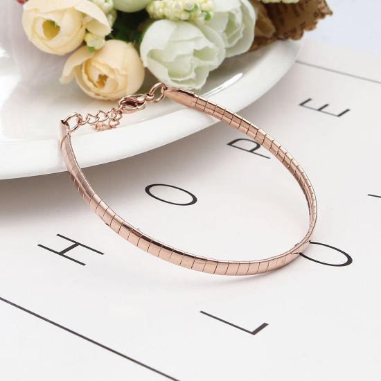 Picture of 1 Piece Vacuum Plating 304 Stainless Steel Snake Chain Bracelets Rose Gold Rectangle 18.5cm(7 2/8") long