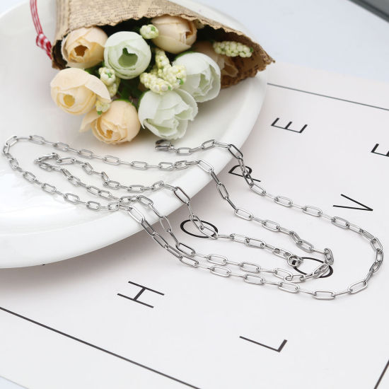 Bild von 304 Edelstahl Büroklammer Ketten Gliederkette Kette Halskette Oval Silberfarbe 80cm lang, 1 Strang