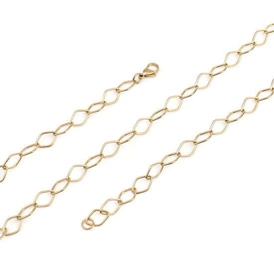 Picture of 1 Piece Vacuum Plating 304 Stainless Steel Link Cable Chain Necklace For DIY Jewelry Making Rhombus Gold Plated 59.8cm(23 4/8") long