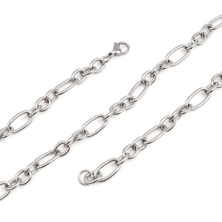Image de Colliers En Gros Argent Mat en 304 Acier Inoxydable, Ovale Chaîne Maille Forçat, Unisexe Élégant Minimaliste Cadeau Bijoux pour Détaillants 51cm long, Taille de la Chaîne: 7mm, 1 Pièce