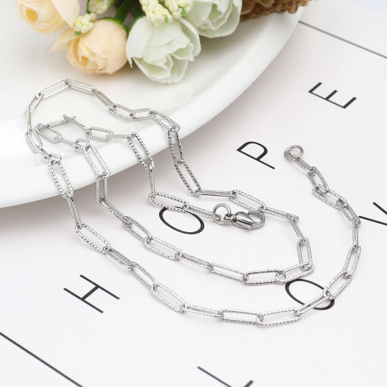 Picture of 304 Stainless Steel Paperclip Chains Link Cable Chain Necklace Oval Silver Tone 59.3cm(23 3/8") long, 1 Piece