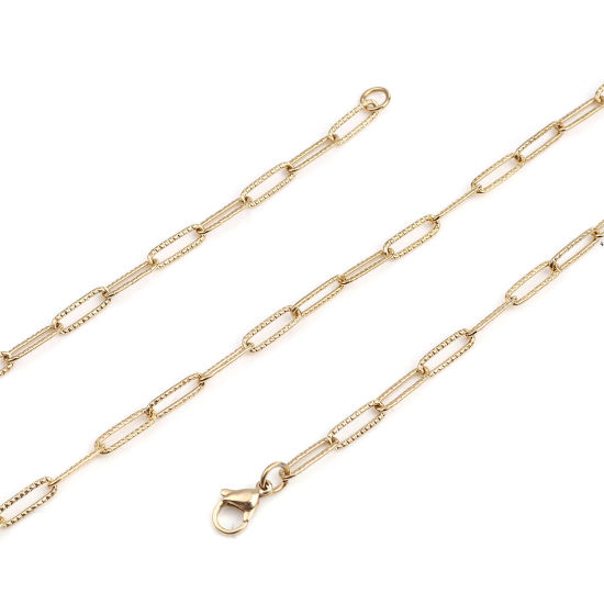 Picture of 304 Stainless Steel Paperclip Chains Link Cable Chain Necklace Oval Gold Plated 59.3cm(23 3/8") long, 1 Piece