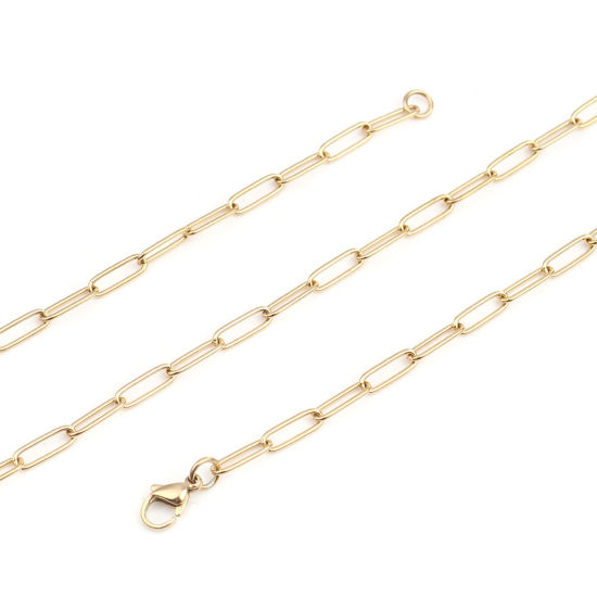 Picture of 304 Stainless Steel Paperclip Chains Link Cable Chain Necklace Oval Gold Plated 59.7cm(23 4/8") long, 1 Piece