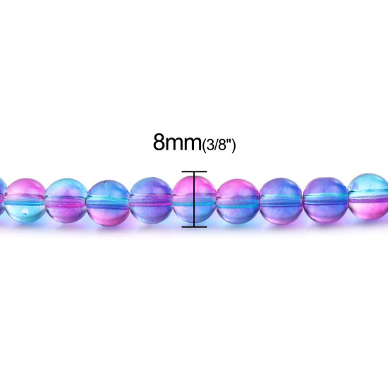Изображение Стеклянные Бусины, Круглые Светло-синий + Фиолетовый 8мм диаметр, Отверстие:примерно 1мм, 40см длина, 2 Нитки (примерно 50 шт/нитка)