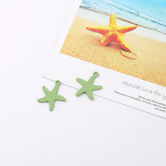 Picture of Zinc Based Alloy Charms Star Fish Green 19mm x 17mm, 10 PCs