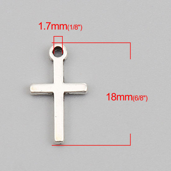 Bild von Zinklegierung Religiös Charms Kreuz Antiksilber 18mm x 10mm, 100 Stück