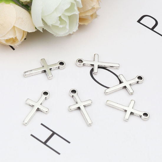 Picture of Zinc Based Alloy Religious Charms Cross Antique Silver Color 18mm x 10mm, 100 PCs