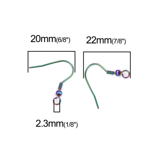 Bild von 304 Edelstahl Ohrhaken-Ohrringe für DIY-Schmuckherstellungszubehör Fischhaken Regenbogenfarbe Plattiert Mit Öse 22mm x 20mm, Drahtstärke: (21 gauge), 20 Stück