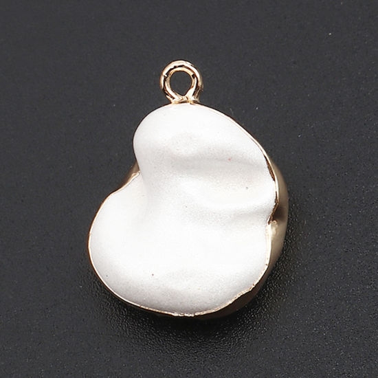 Picture of Natural Zinc Based Alloy & Shell Charms Gold Plated Irregular White 23mm x 18mm - 20mm x 16mm, 5 PCs