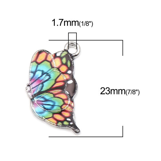 Immagine di Lega di Zinco Insetto Charms Farfalla Tono Argento Multicolore Smalto 23mm x 13mm , 10 Pz
