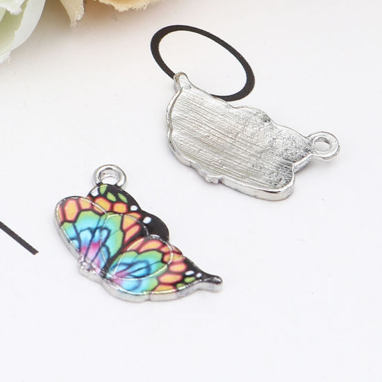Immagine di Lega di Zinco Insetto Charms Farfalla Tono Argento Multicolore Smalto 23mm x 13mm , 10 Pz