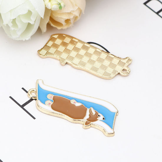 Immagine di Lega di Zinco Ciondoli Cane Oro Placcato Multicolore Smalto 36mm x 15mm , 5 Pz