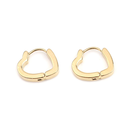 Picture of 304 Stainless Steel Hoop Earrings Gold Plated Heart 14mm x 14mm, Post/ Wire Size: (19 gauge), 1 Pair