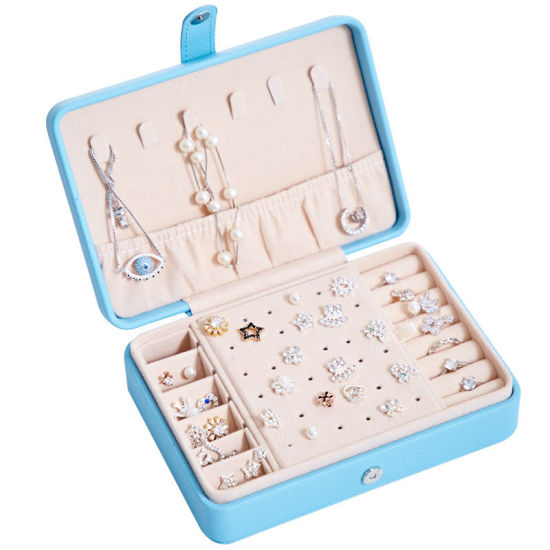 Image de Skyblue - Boîte à bijoux en cuir PU rectangle Boîte de rangement Affichage de l'anneau Organisateur de bijoux pour colliers avec crochet