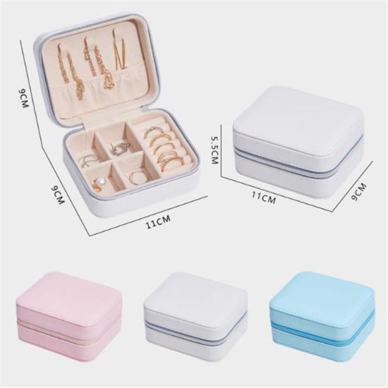 Изображение White - Rectangle PU Leather Jewelry Box Storage Box Ring Display Lady Case Portable Jewelry Organizer for Necklaces