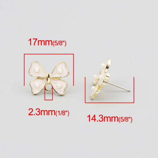 亜鉛合金 イヤリング イヤリングパーツ リボン 金メッキ 白 ループ付き 17mm x 14mm、 ワイヤーサイズ: （21号）、 4 個 の画像