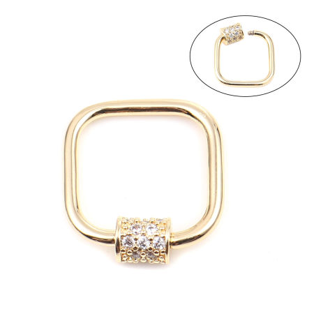 Picture of Zinc Based Alloy Screw Clasps 18K Gold Color Can Be Screwed Off Clear Rhinestone
