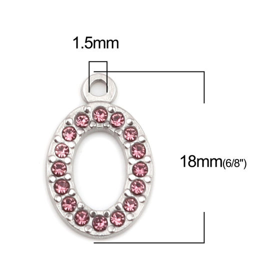 304ステンレス鋼 チャーム 楕円形 シルバートーン 淡いライラック色 ラインストーン 18mm x 12mm、 2 個 の画像