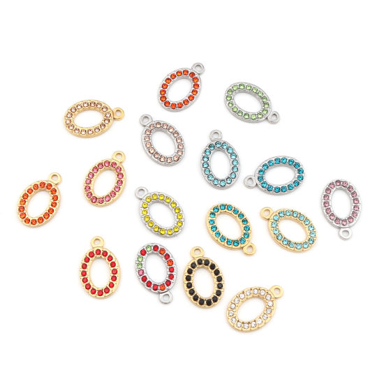 304ステンレス鋼 チャーム 楕円形 シルバートーン ライトオレンジ ラインストーン 18mm x 12mm、 2 個 の画像