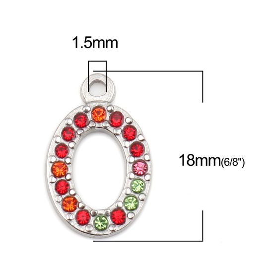 304ステンレス鋼 チャーム 楕円形 シルバートーン 多色 ラインストーン 18mm x 12mm、 2 個 の画像