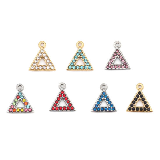Immagine di 304 Acciaio Inossidabile Charms Triangolo Tono Argento Blu Notte Strass 15mm x 13mm, 2 Pz