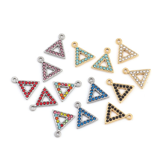 Immagine di 304 Acciaio Inossidabile Charms Triangolo Tono Argento Rosso Strass 15mm x 13mm, 2 Pz