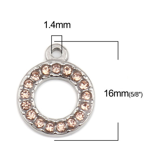 Immagine di 304 Acciaio Inossidabile Charms Anello Tono Argento Arancione Chiaro Strass 16mm x 13mm, 2 Pz