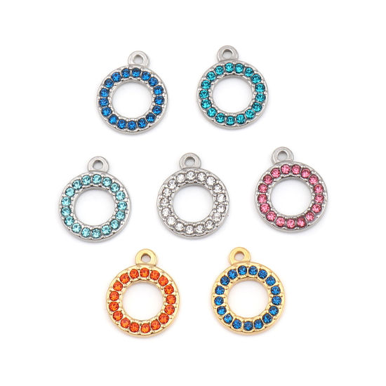 Immagine di 304 Acciaio Inossidabile Charms Anello Tono Argento Lago Blu Strass 16mm x 13mm, 2 Pz
