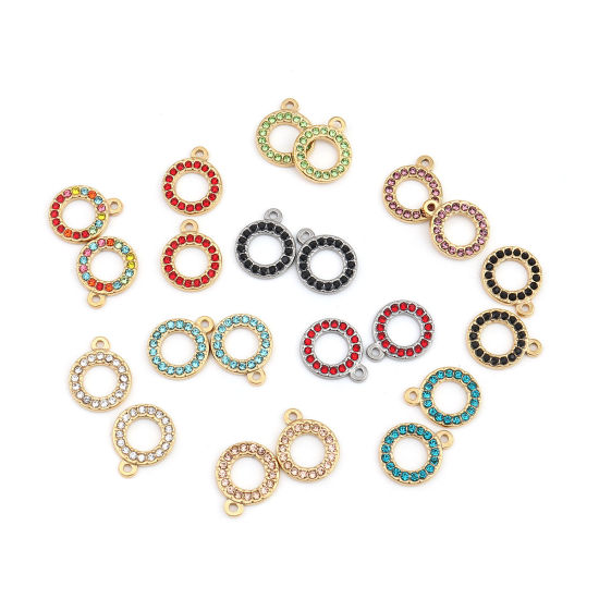 Immagine di 304 Acciaio Inossidabile Charms Anello Tono Argento Rosso Strass 16mm x 13mm, 2 Pz