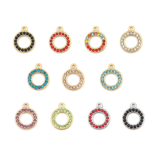 Immagine di 304 Acciaio Inossidabile Charms Anello Tono Argento Rosso Strass 16mm x 13mm, 2 Pz