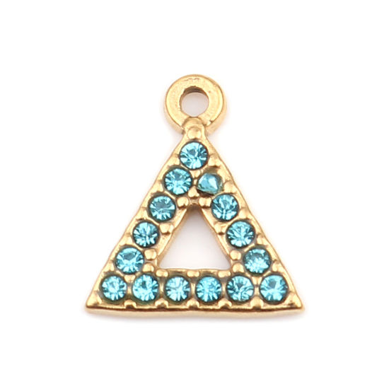 Immagine di 304 Acciaio Inossidabile Charms Triangolo Oro Placcato Zaffiro Chiaro Strass 15mm x 13mm, 2 Pz