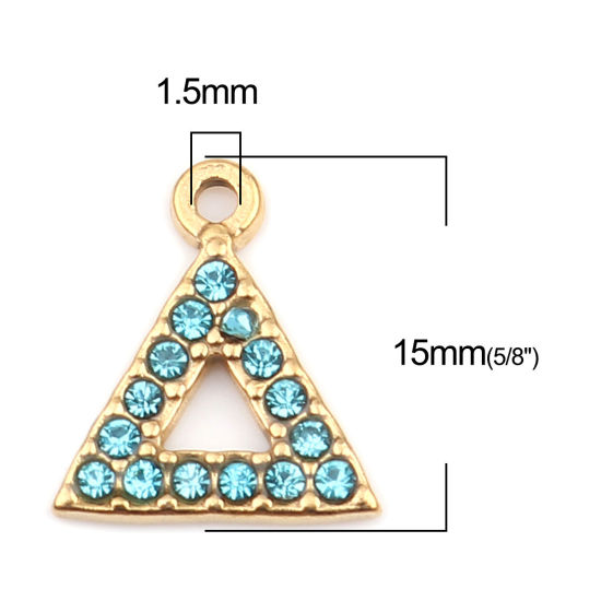 Immagine di 304 Acciaio Inossidabile Charms Triangolo Oro Placcato Zaffiro Chiaro Strass 15mm x 13mm, 2 Pz