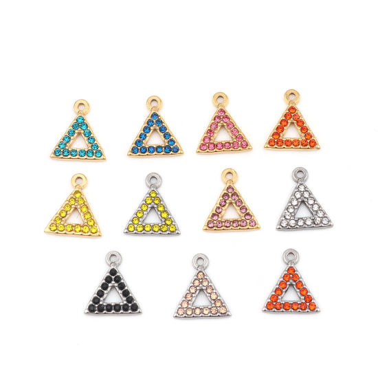 Immagine di 304 Acciaio Inossidabile Charms Triangolo Oro Placcato Lago Blu Strass 15mm x 13mm, 2 Pz