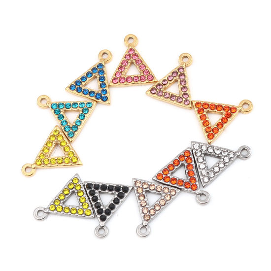 Immagine di 304 Acciaio Inossidabile Charms Triangolo Oro Placcato Giallo Strass 15mm x 13mm, 2 Pz