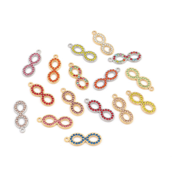 304ステンレス鋼 チャーム 無限大記号 金メッキ 透明 ラインストーン 26mm x 10mm、 2 個 の画像