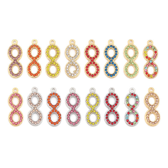 304ステンレス鋼 チャーム 無限大記号 金メッキ 透明 ラインストーン 26mm x 10mm、 2 個 の画像